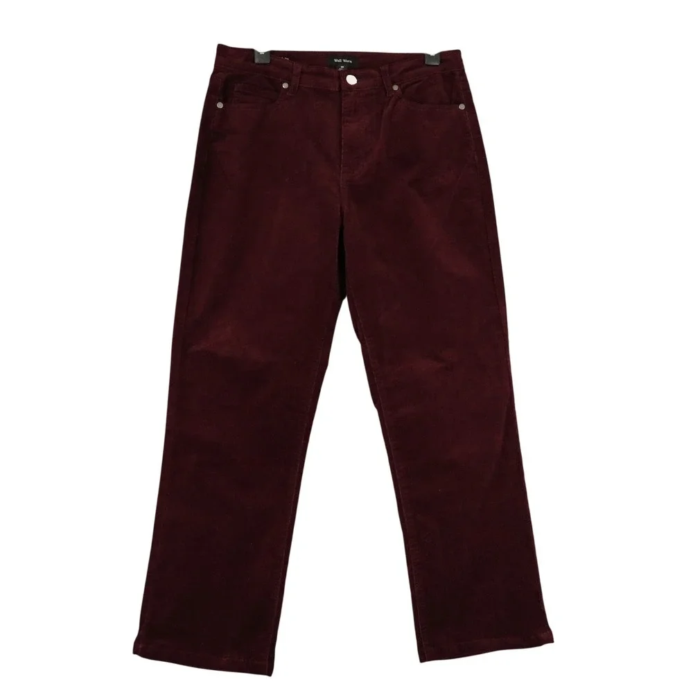 Well Worn Corduroy Pants Womens 10 Burgundy Red Straight Leg Stretch Casual Soft